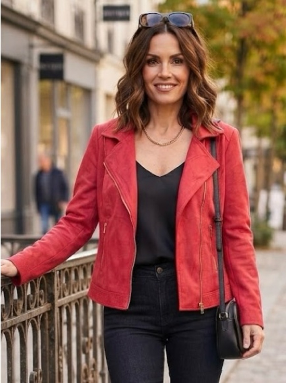 Vex Collection Red Moto Jacket – Size 44 | Bold Statement Outerwear Faux Suede